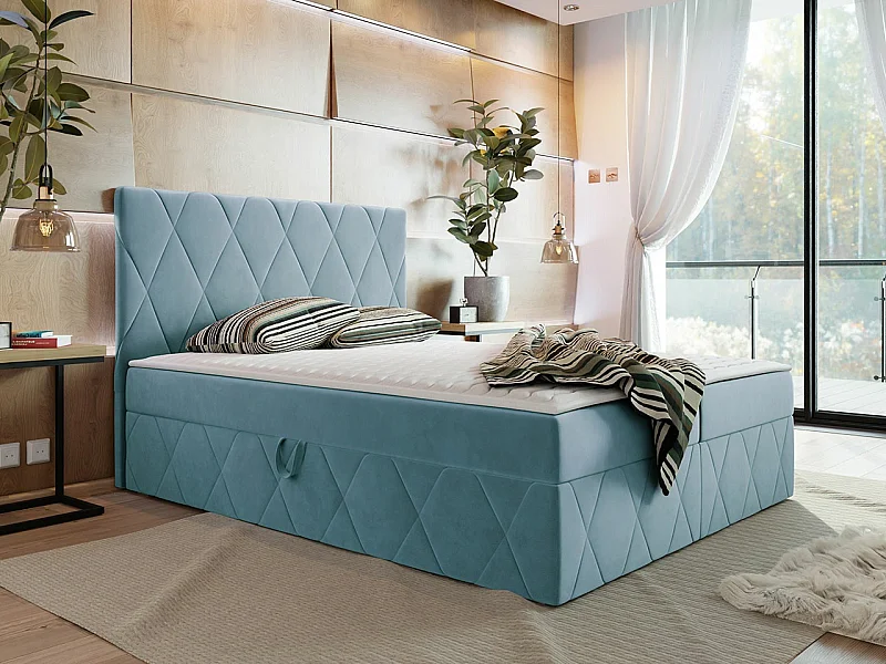 Cama continental Comfivo 225, Continental, Doble, Azul, 140x200, Tapiz, Somieres, 143cm