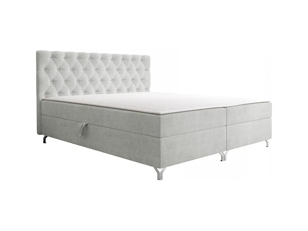 Lit continental Memphis 141, Continental, Double, Gris, 180x200, Sommier à lattes, 186cm