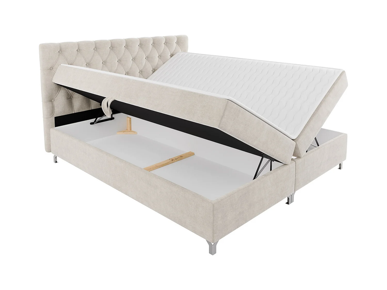 Lit continental Memphis 141, Continental, Double, Gris, 180x200, Sommier à lattes, 186cm