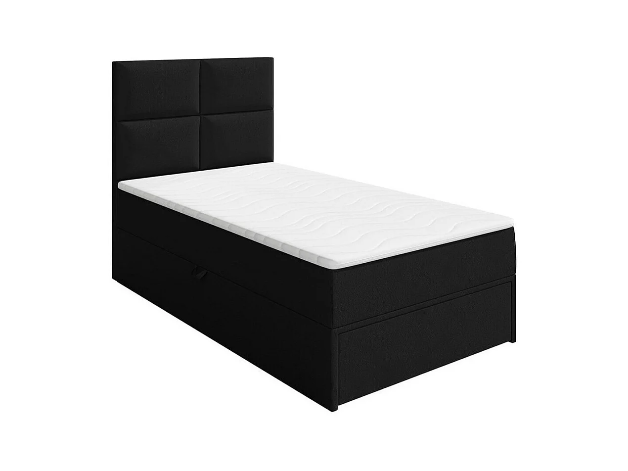Lit continental Eugene 100, Continental, Unique, Noir, 90x200, Faux cuir, 90x207x120cm