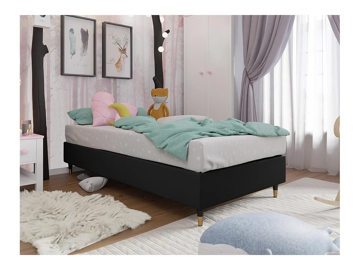 Lit continental Logan 108, Unique, Continental, Noir, 120x200, Faux cuir, 120x200x47cm