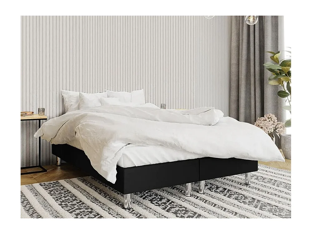 Lit continental Logan 101, Double, Continental, Noir, 180x200, Faux cuir, 180x200x47cm