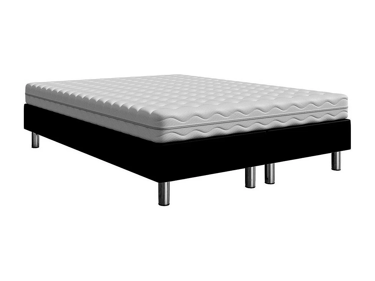 Lit continental Logan 101, Double, Continental, Noir, 180x200, Faux cuir, Disponible,