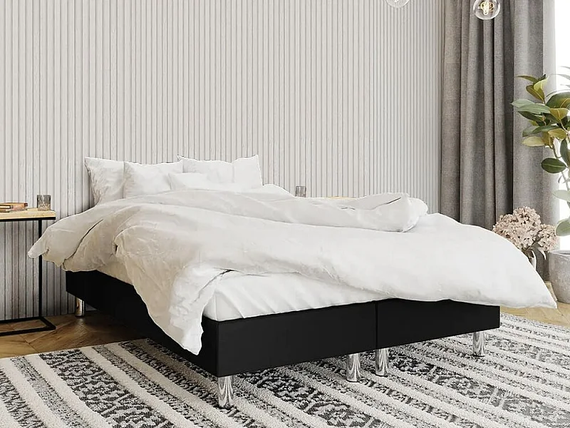 Lit continental Logan 101, Continental, Double, Noir, 180x200, Faux cuir, Disponible,