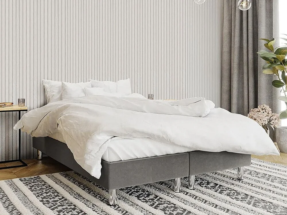 Lit continental Logan 101, Continental, Double, Gris, 180x200, Tissu, Disponible, 180cm