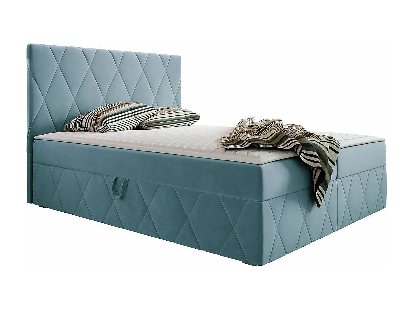 Lit continental Comfivo 225, Double, Continental, Bleu, 160x200, Tapisserie, 163x206cm