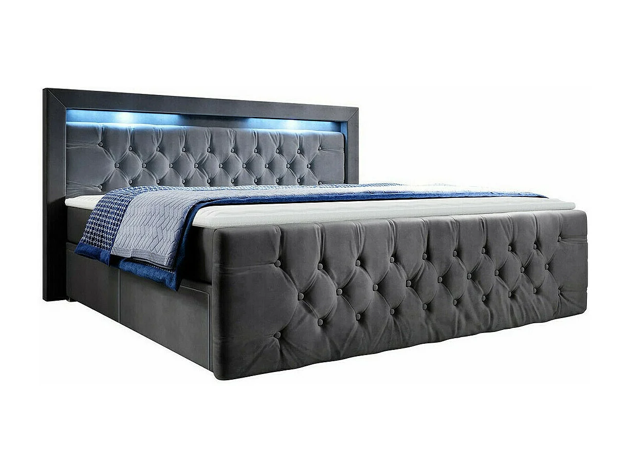 Lit continental Nashville 131, Continental, Double, Gris, 180x200, Tissu, Disponible,