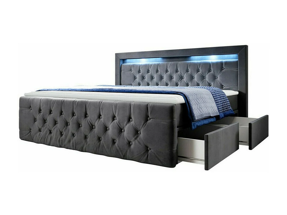 Lit continental Nashville 131, Continental, Double, Gris, 180x200, Tissu, Disponible,