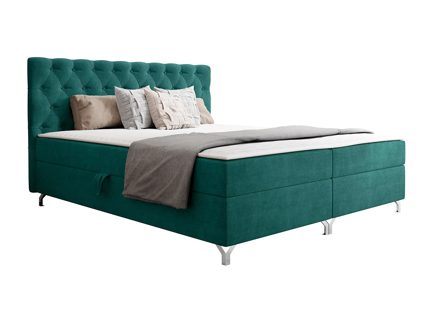 Lit continental Memphis 141, Continental, Double, Vert, 180x200, Sommier à lattes, 186cm