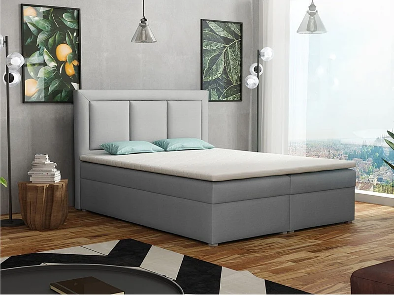 Cama continental Pomona 112, Continental, Doble, Gris, 140x200, Tapiz, Somieres, 140cm