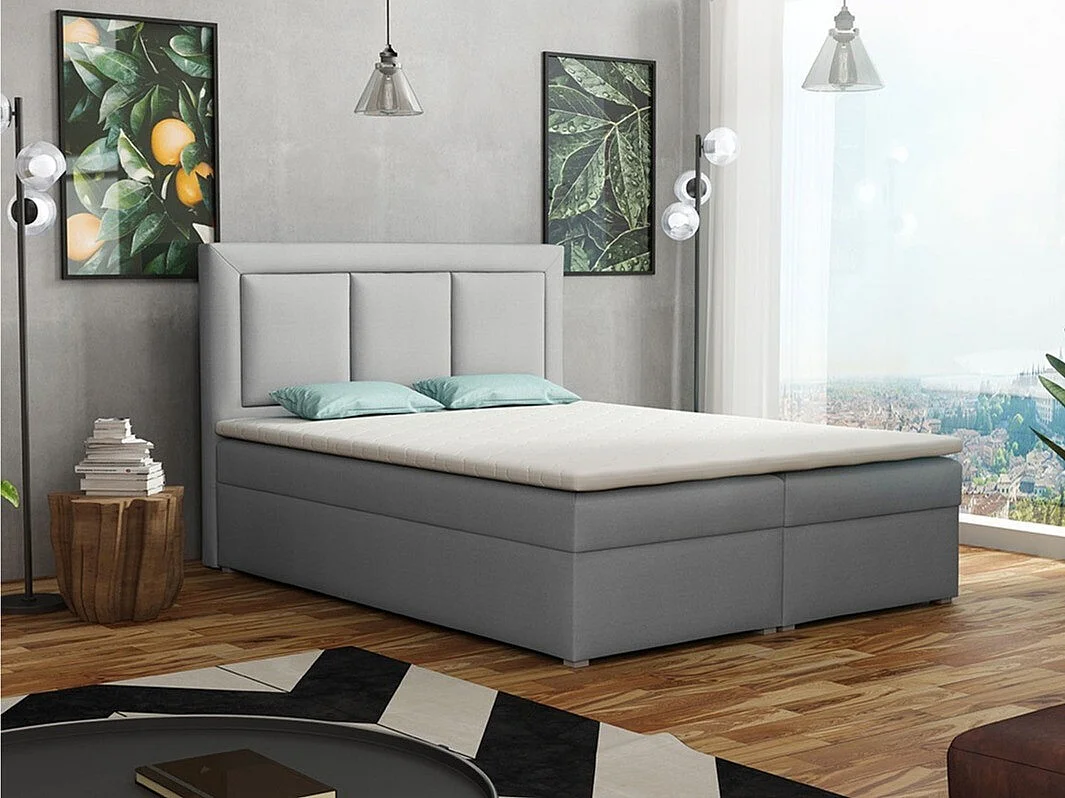 Cama continental Pomona 112, Continental, Doble, Gris, 140x200, Tapiz, Somieres, 140cm