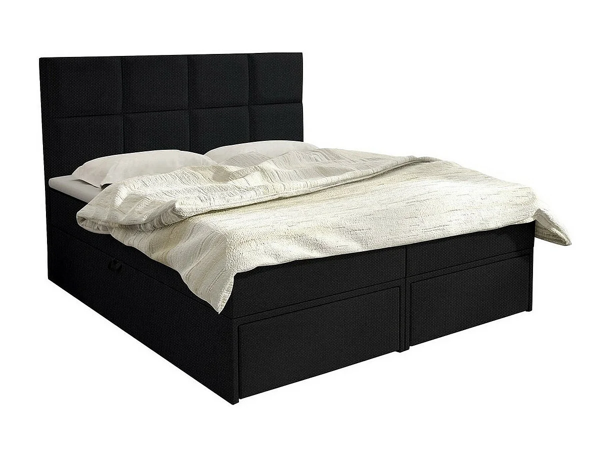 Cama continental Eugene 101, Doble, Continental, Negro, 200x200, Tapiz, Somieres, 200cm