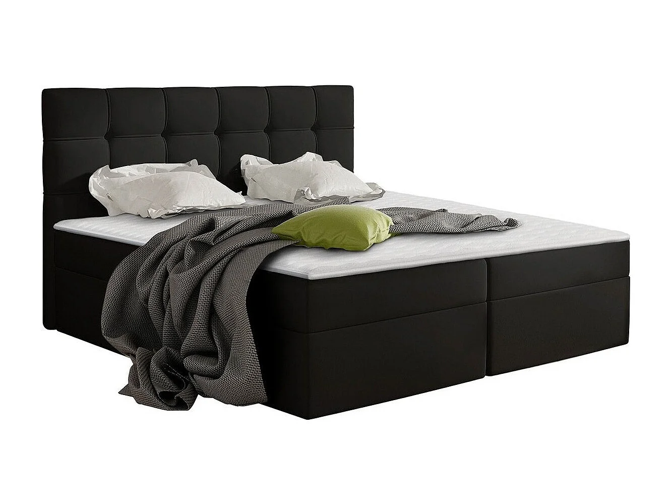 Lit continental Comfivo 195, Continental, Double, Noir, 180x200, Faux cuir, Disponible,