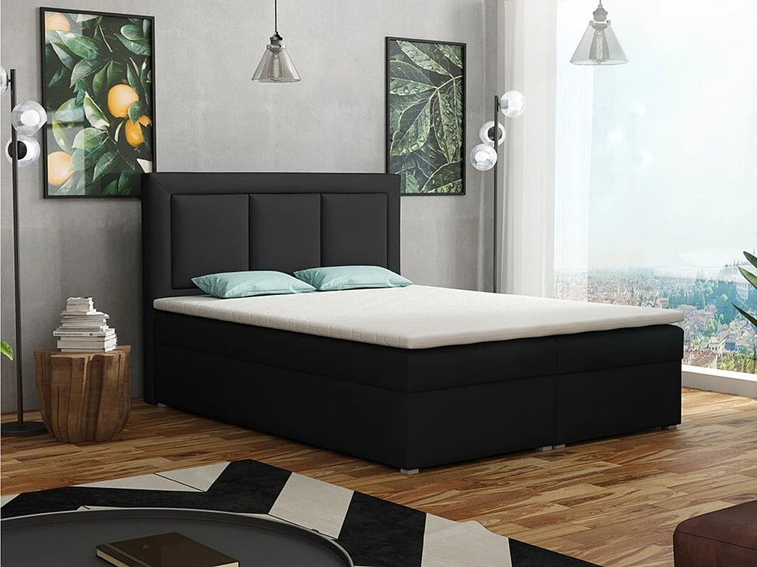 Cama continental Pomona 112, Casal, Preto, Tecido, Estrados de cama
