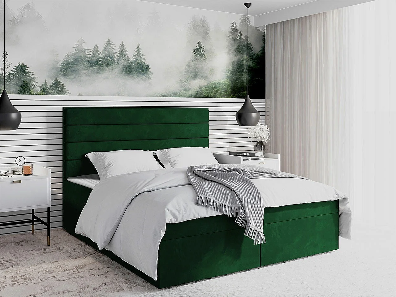 Lit continental Stamford 104, Double, Continental, Vert, 140x200, Tapisserie, 140x209cm