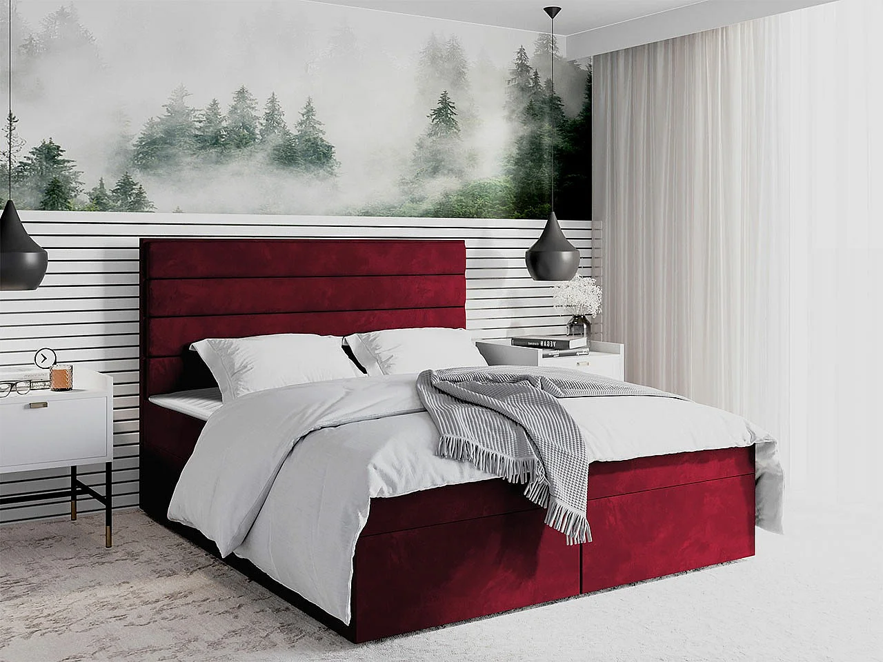 Lit continental Stamford 104, Double, Continental, Rouge, 160x200, Tapisserie, 160x209cm