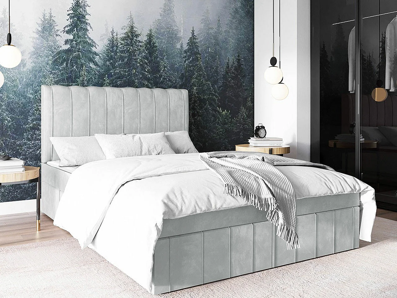 Cama continental Stamford 106, Continental, Doble, Gris, 180x200, Tapiz, Somieres, 180cm