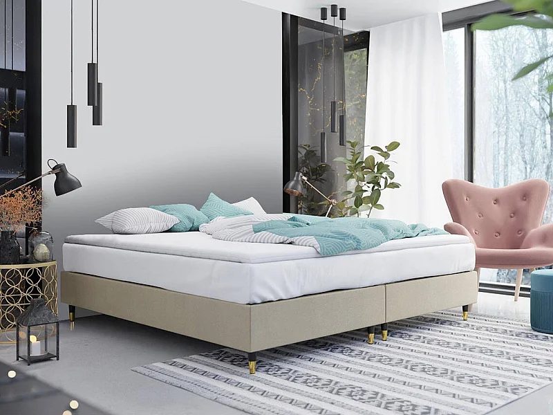 Cama continental Logan 109, Doble, Continental, De color marrón claro, 160x200, Tapiz,