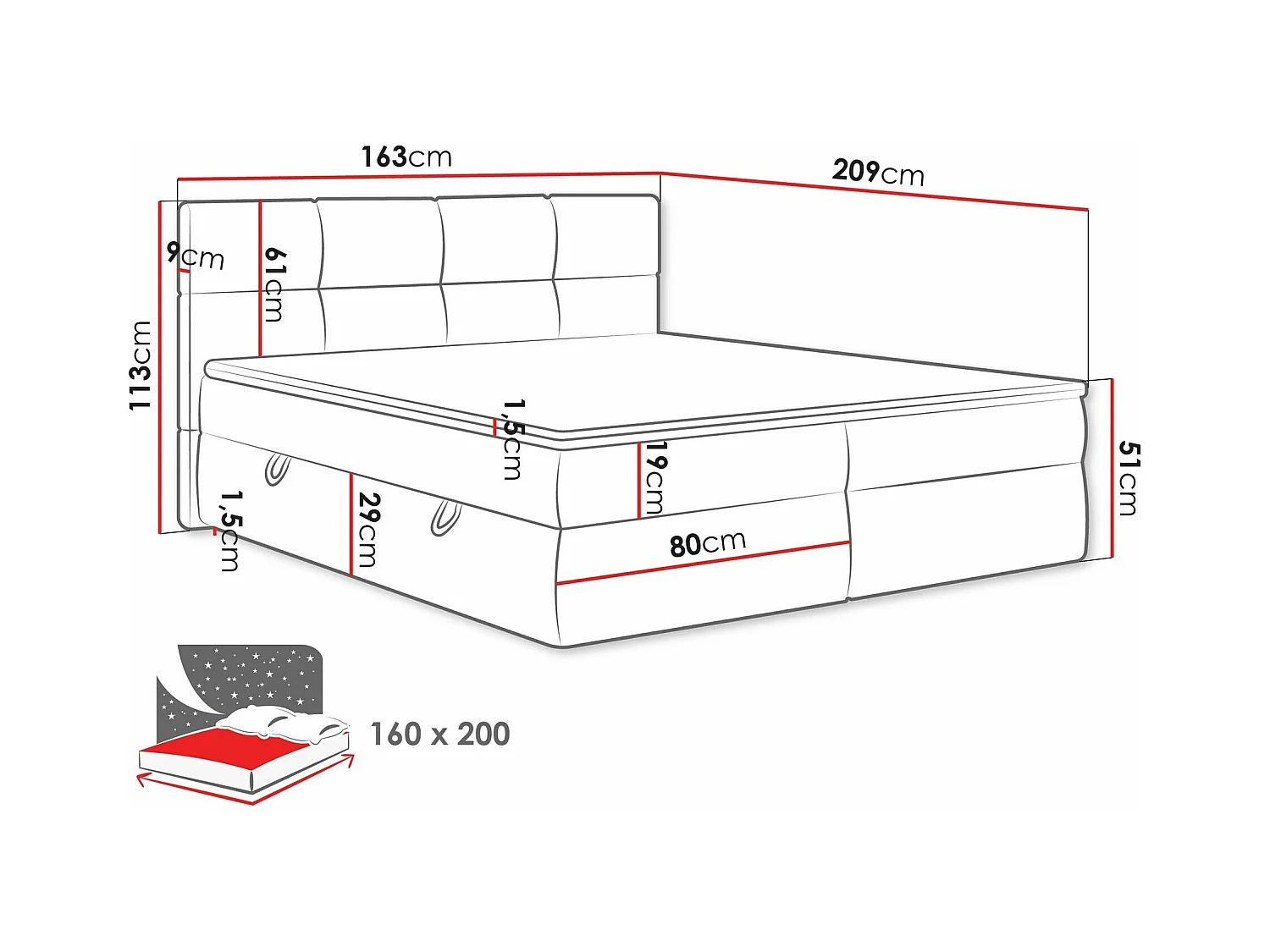Lit continental ComfiDream 187, Continental, Double, Brun clair, 160x200, Tapisserie,