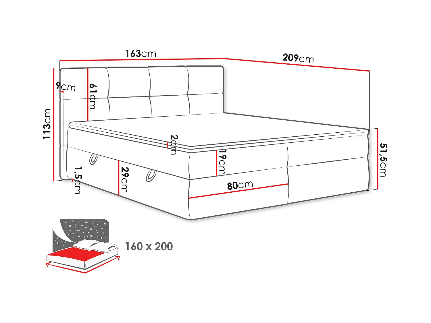 Lit continental ComfiDream 187, Continental, Double, Brun clair, 160x200, Tapisserie,