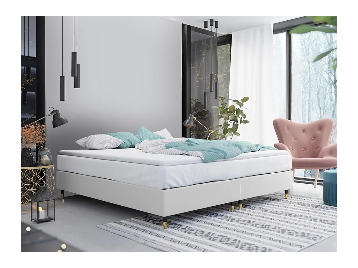 Lit continental Logan 109, Continental, Double, Blanc, 180x200, Faux cuir, 180x200x47cm