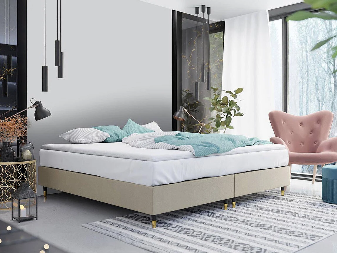 Cama continental Logan 109, Doble, Continental, De color marrón claro, 140x200, Tapiz,