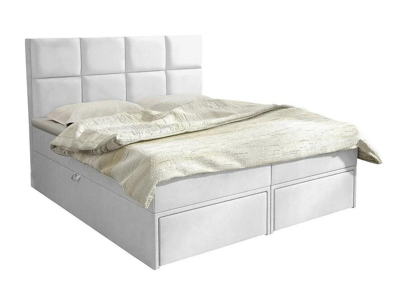 Lit continental Eugene 101, Continental, Double, Blanc, 140x200, Faux cuir, 140x207x120cm