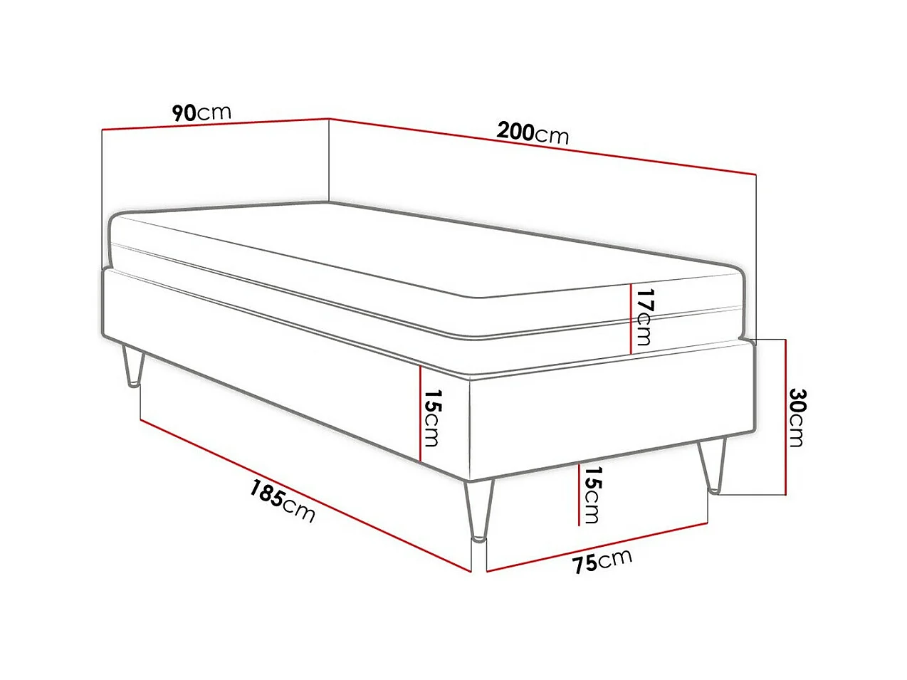 Lit continental Logan 108, Unique, Continental, Brun clair, 90x200, Tapisserie, 90x200cm