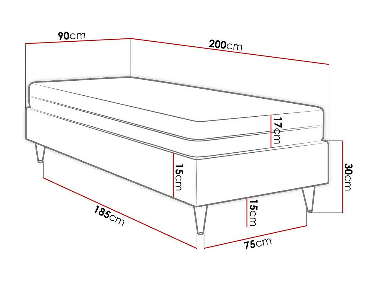 Lit continental Logan 108, Unique, Continental, Brun clair, 90x200, Tissu, Disponible,