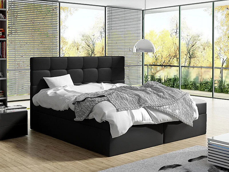 Cama continental Comfivo 196, Continental, Doble, Negro, 140x200, Cuero ecológico, 143cm