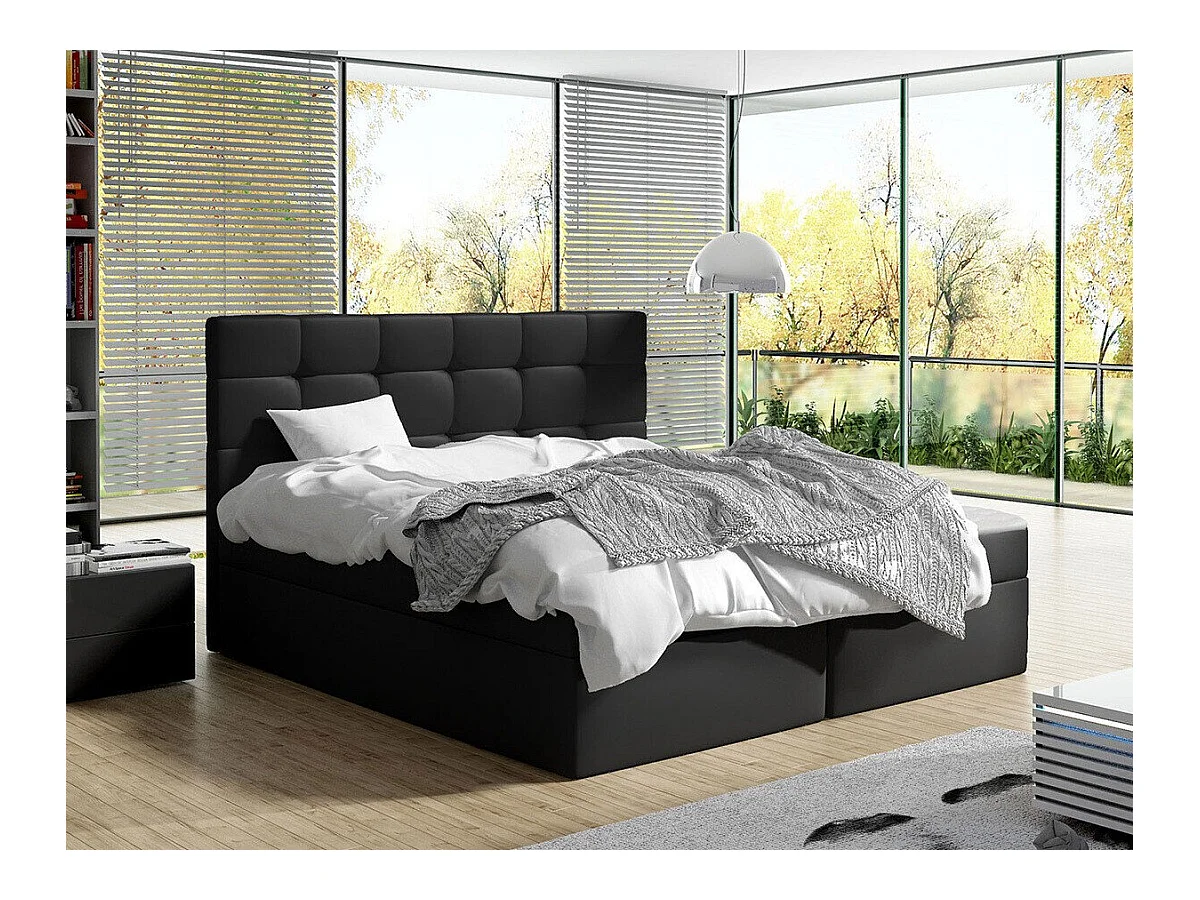 Lit continental Comfivo 196, Double, Continental, Noir, 140x200, Faux cuir, 143x206x112cm