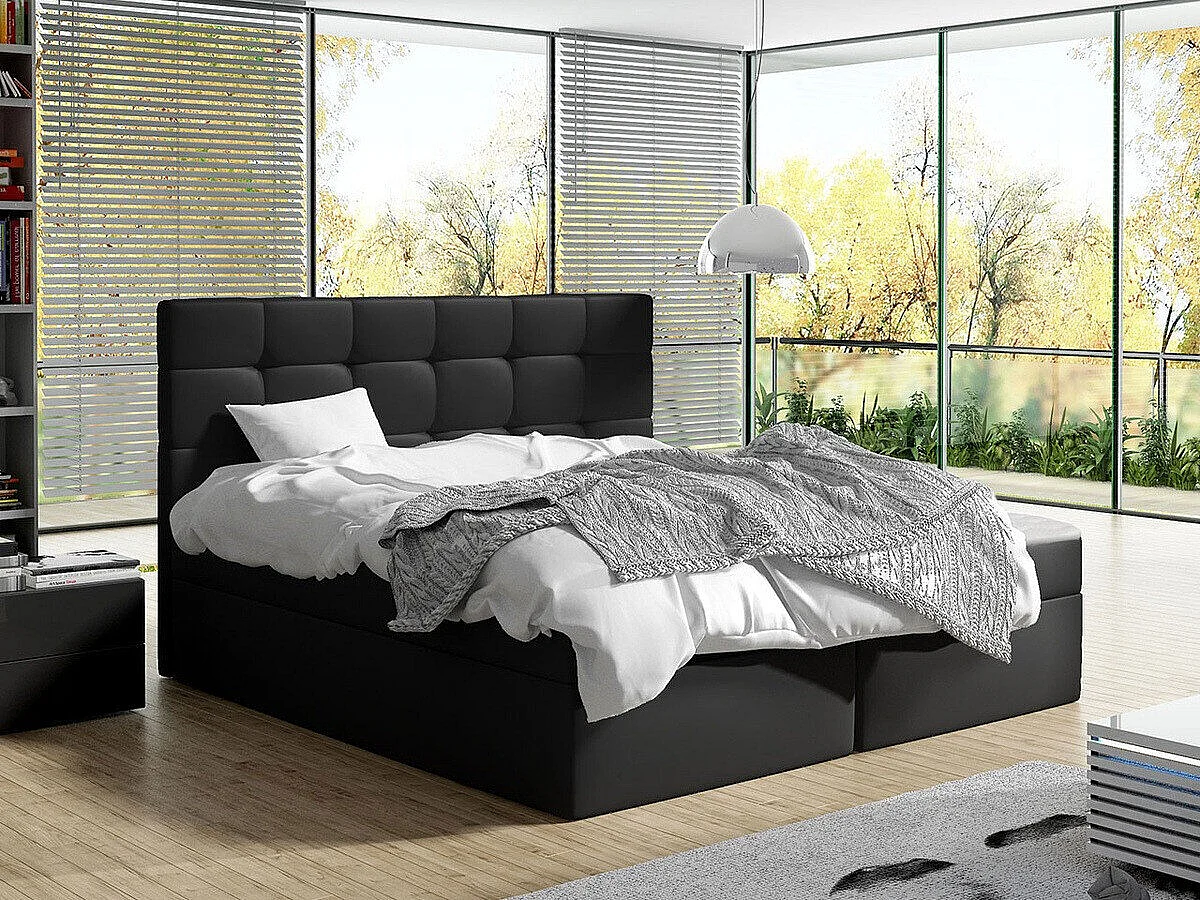 Cama continental Comfivo 196, Continental, Doble, Negro, 140x200, Cuero ecológico, 143cm