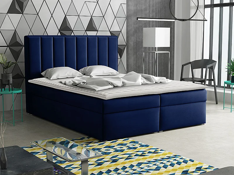 Lit continental Pomona 116, Double, Continental, Bleu, 160x200, Tapisserie, 160x215x115cm