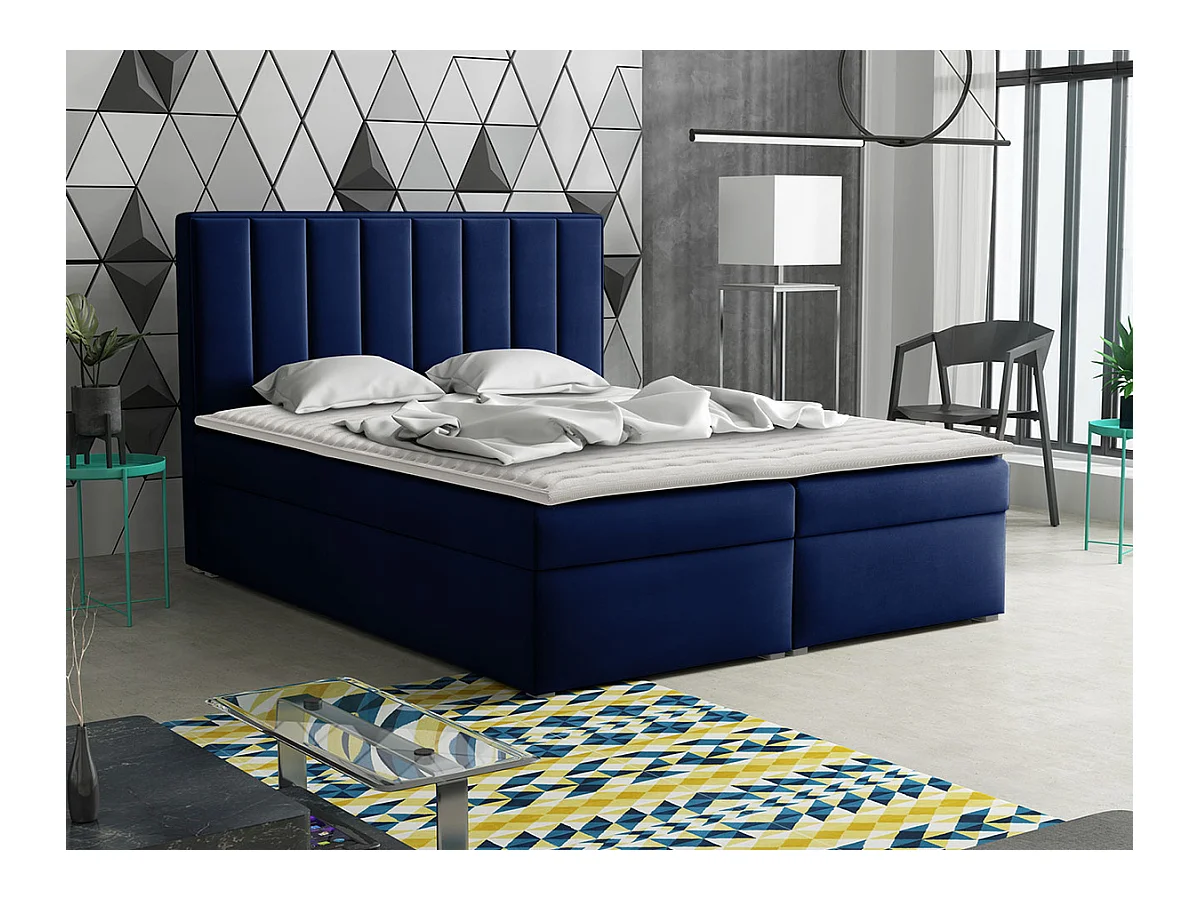 Letto continentale Pomona 116, Doppio, Continentale, Blu, 160x200, Arazzo, 160x215x115cm
