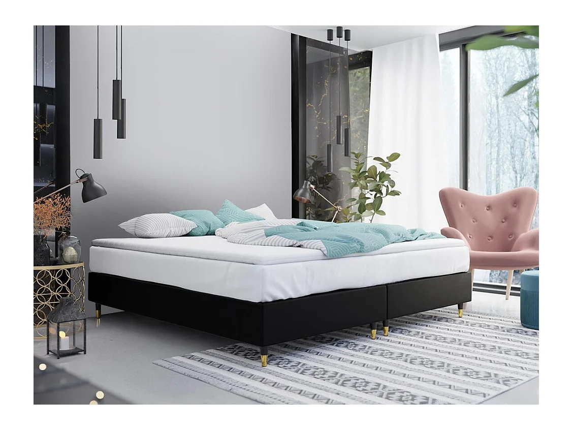 Lit continental Logan 109, Continental, Double, Noir, 180x200, Faux cuir, 180x200x47cm