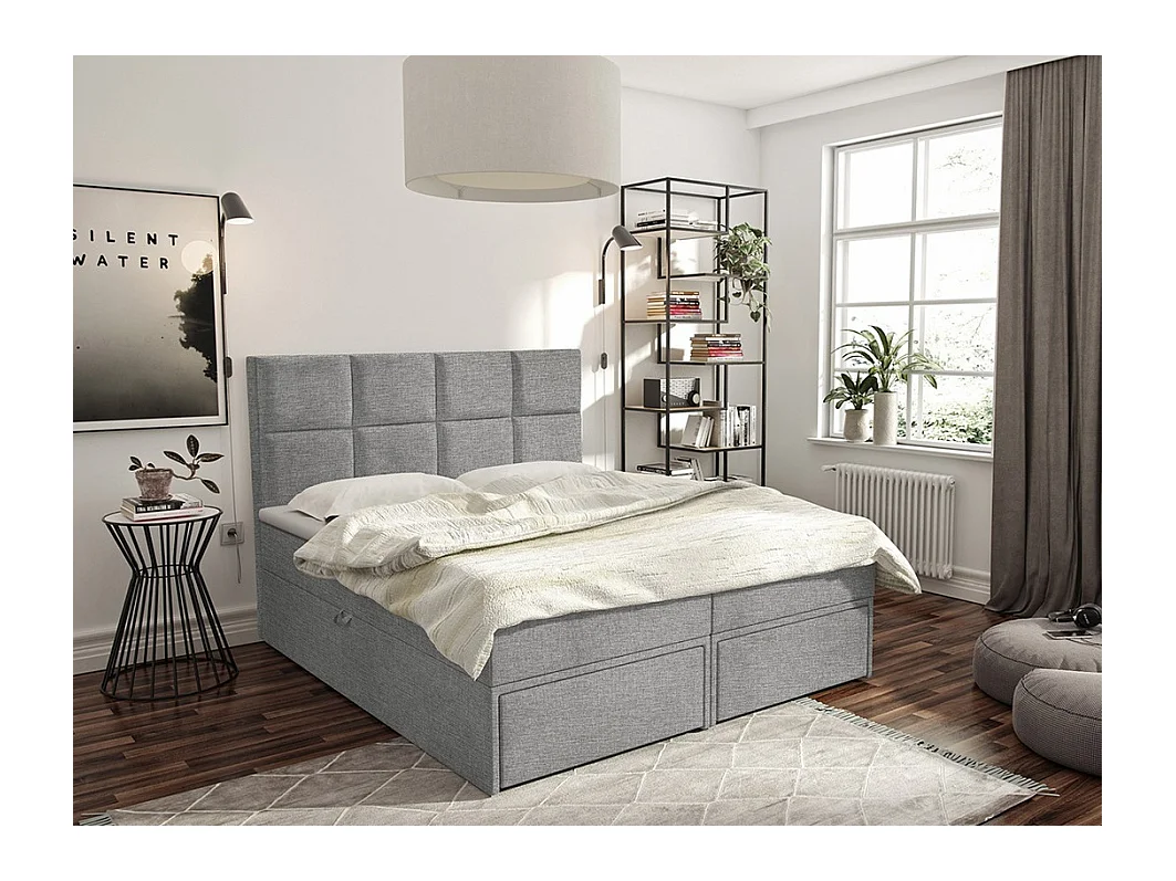 Cama continental Eugene 101, Doble, Continental, Gris, 200x200, Tapiz, Somieres, 200cm