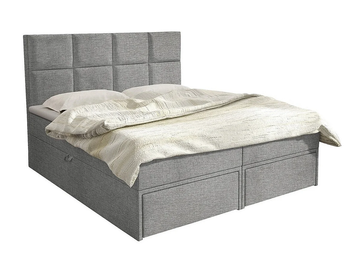 Cama continental Eugene 101, Doble, Continental, Gris, 200x200, Tapiz, Somieres, 200cm