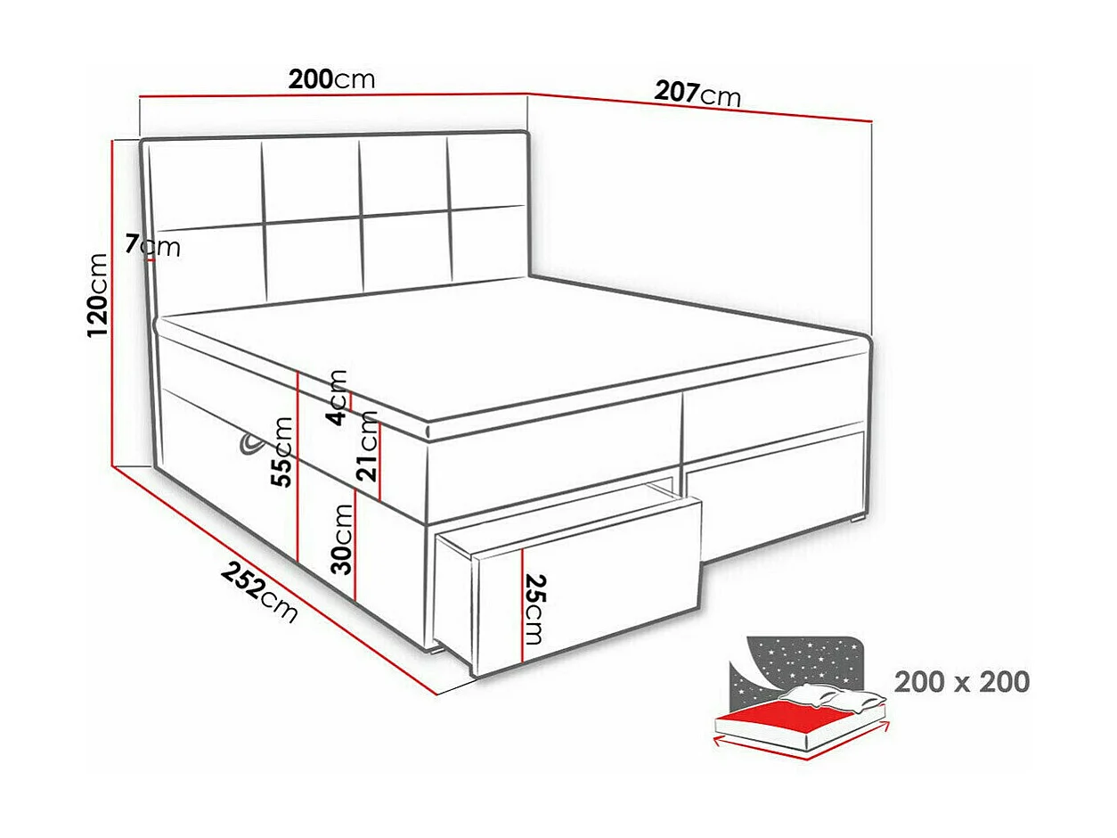 Cama continental Eugene 101, Doble, Continental, Gris, 200x200, Tapiz, Somieres, 200cm