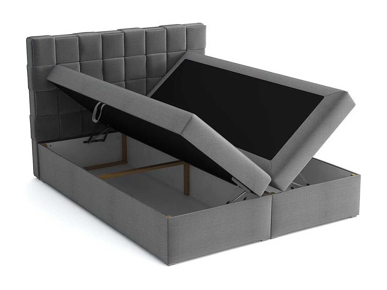 Lit continental Pomona 117, Continental, Double, Gris, 140x200, Tissu, Disponible, 140cm