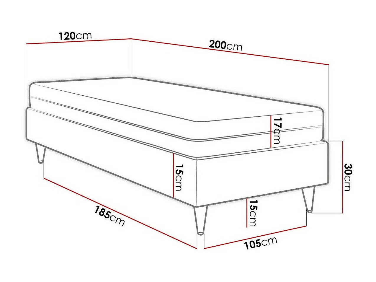Cama continental Logan 108, Individuales, Continental, De color marrón claro, 120x200,