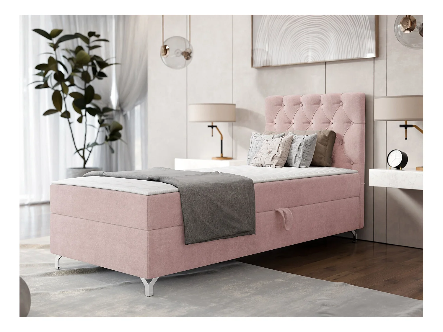 Letto continentale Memphis 142, Continentale, Singolo, Fucsia, 90x200, Arazzo, Con, 90cm