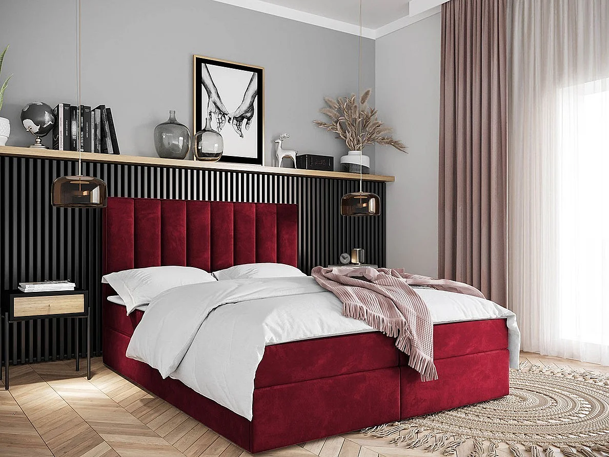 Lit continental Stamford 101, Continental, Double, Rouge, 160x200, Tapisserie, 160x208cm
