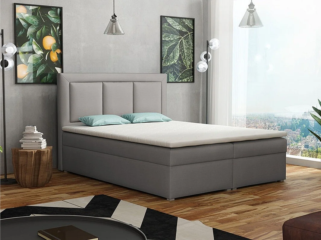 Lit continental Pomona 112, Continental, Double, Gris, 140x200, Tissu, Disponible, 140cm