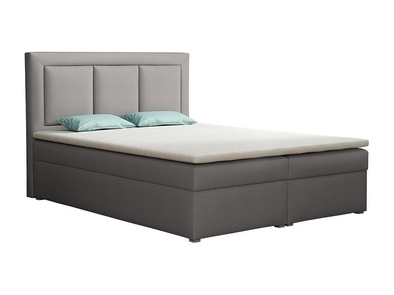Lit continental Pomona 112, Continental, Double, Gris, 140x200, Tissu, Disponible, 140cm