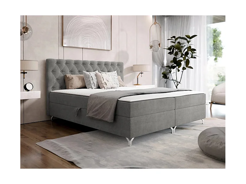 Lit continental Memphis 141, Continental, Double, Gris, 140x200, Sommier à lattes, 146cm