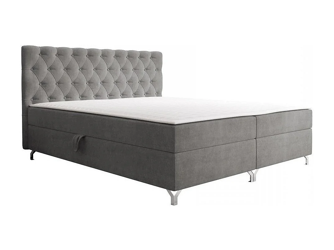 Lit continental Memphis 141, Double, Continental, Gris, 140x200, Sommier à lattes, 146cm