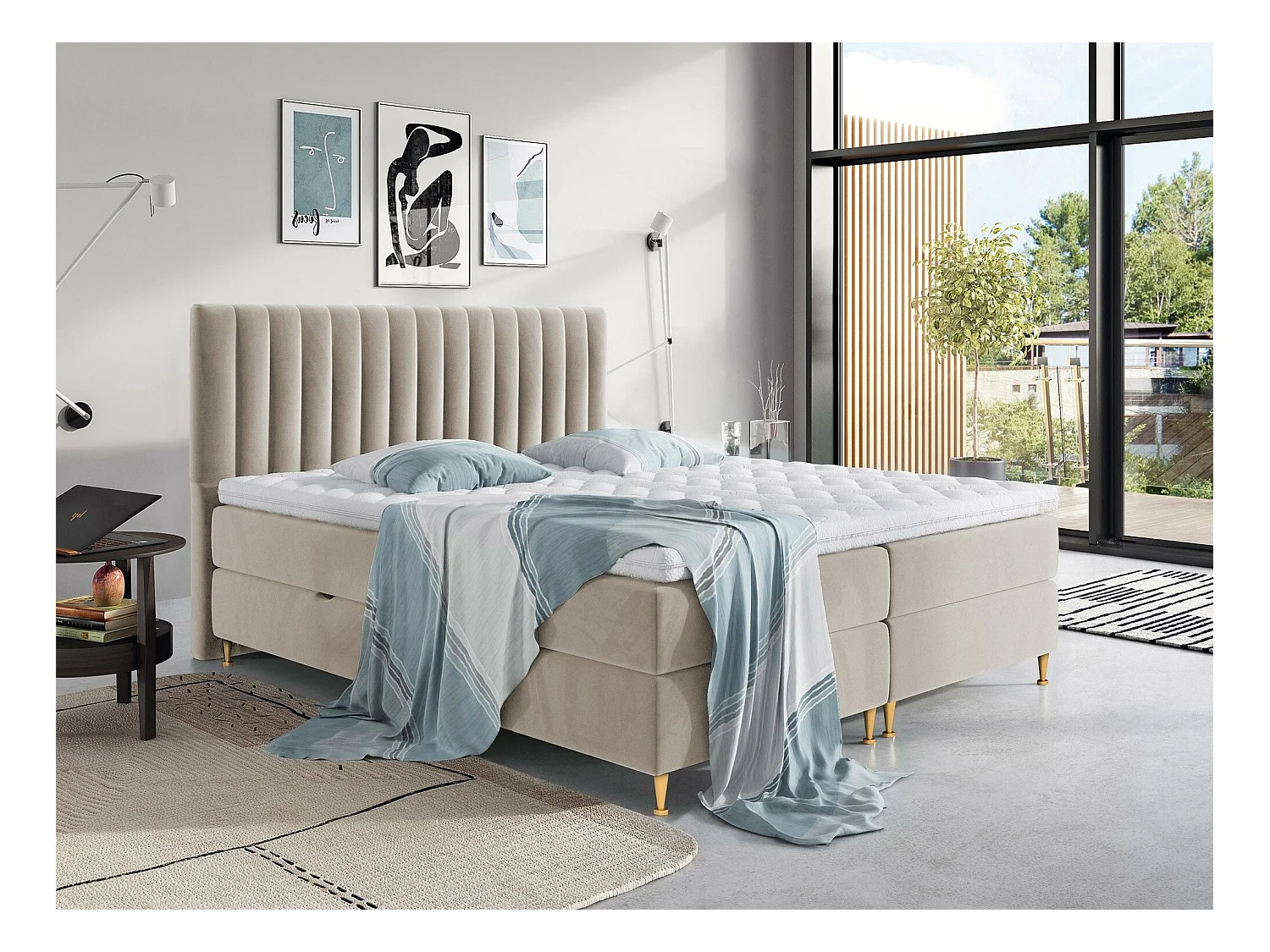 Lit continental ComfiDream 156, Continental, Double, Brun clair, 160x200, Tapisserie,