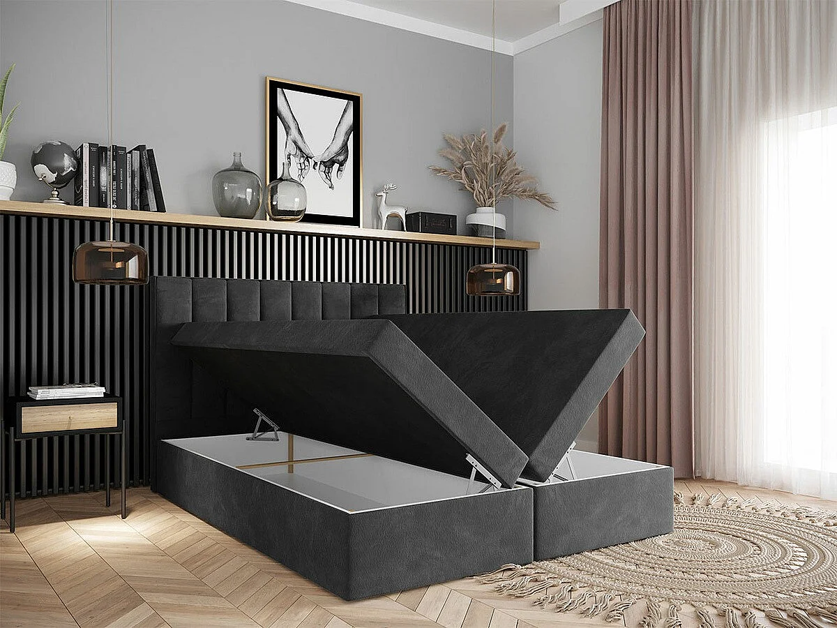 Cama continental Stamford 101, Casal, Cinzento, Tecido, 14x21x11cm