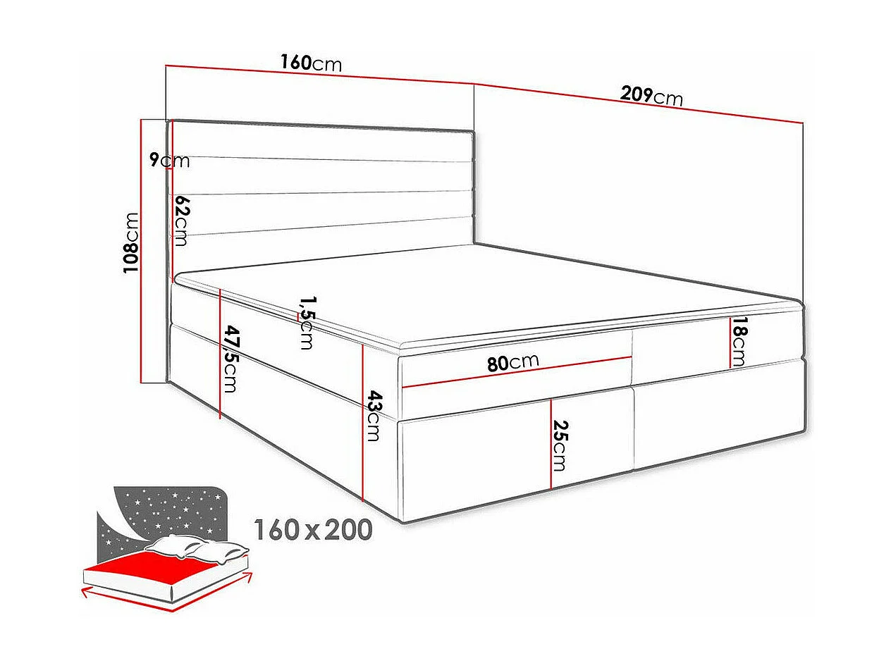 Cama continental Stamford 104, Casal, Preto, Tecido, Estrados de cama