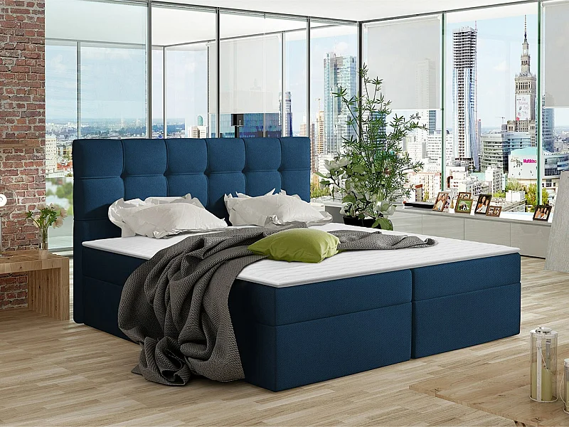 Cama continental Comfivo 195, Continental, Doble, Azul, 160x200, Tapiz, Somieres, 166cm